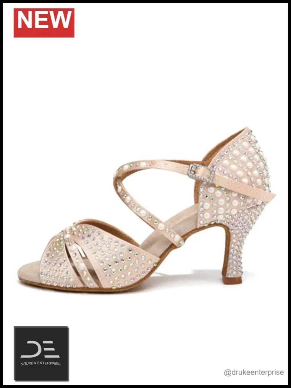 Rhinestone Satin Peep Toe Dance Shoes with Flared Heel